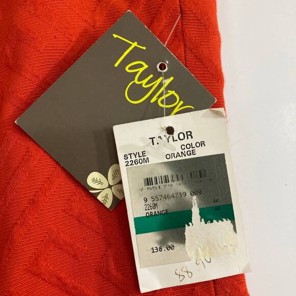 Taylor orange sheath dress with gold waist chain ladies size 8 geometric brocade - Picture 8 of 10